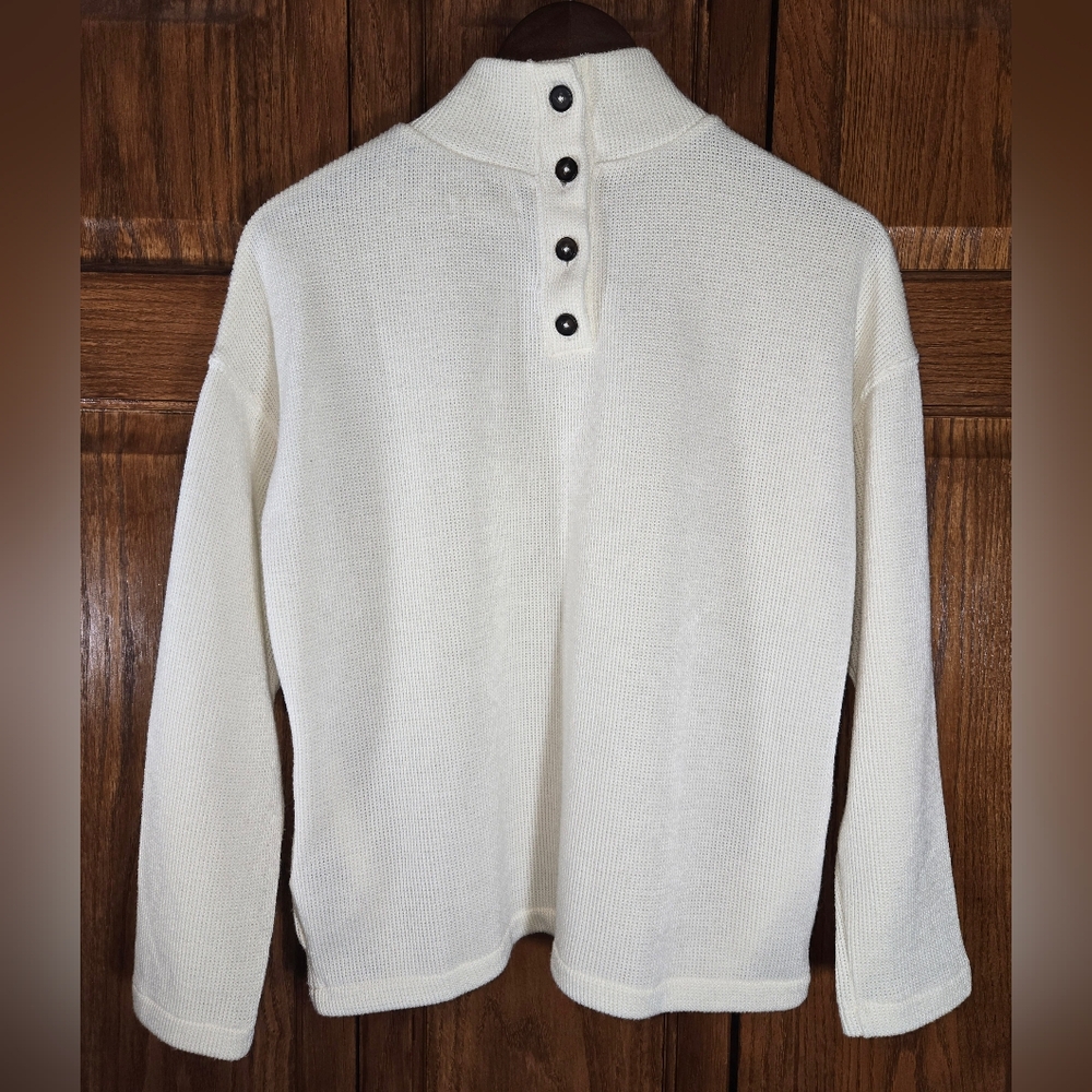 Madewell Mock Neck Button Back Ribbed Cream Color Pockets Top, sz S - Picture 3 of 3